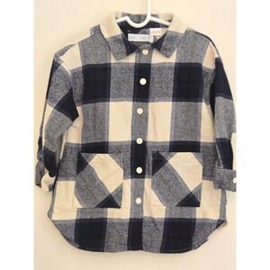 Zara Kids Navy Blue Cream Buffalo Plaid Flannel Shacket Shirt Jacket Size 3-4Y